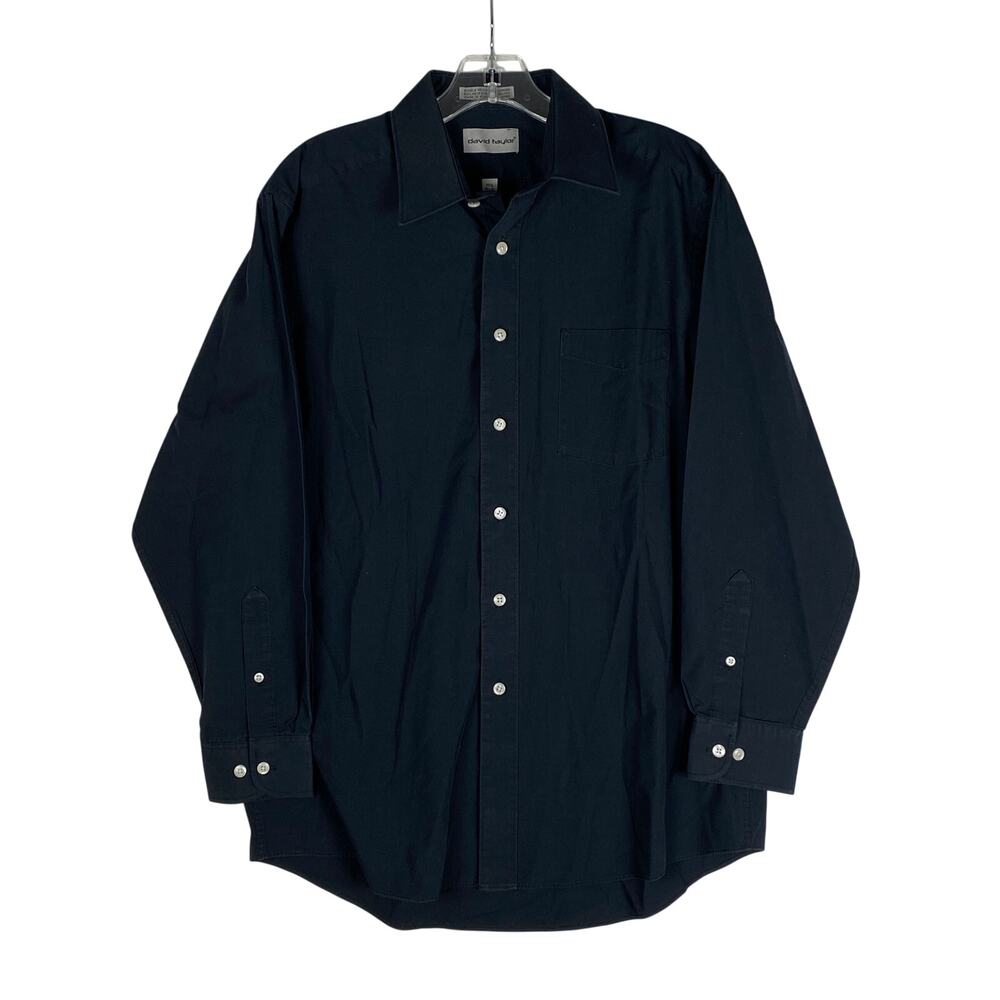 David Taylor Dress Shirt Mens 15.5 32/33 Black Long Sleeve Classic Preppy Office